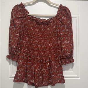 Max Studio XS Women’s Red/ Rust Orange and White Floral Top